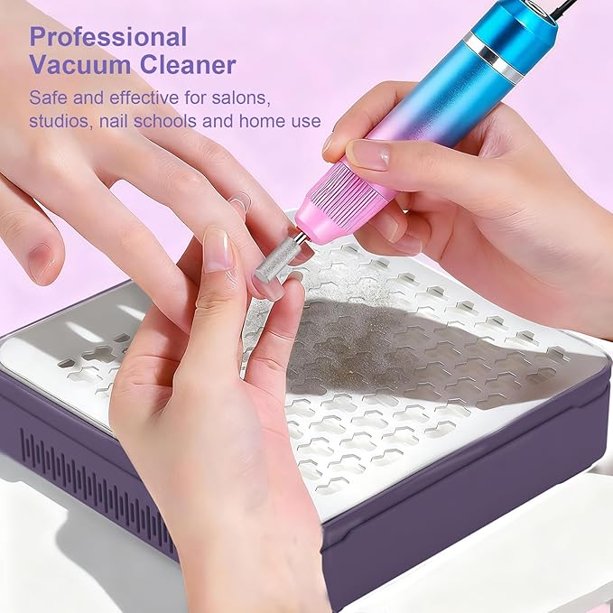 Nail Dust Collector with 10 Speed Settings, Powerful Suction Nail Vacuum, Nail Fan Dust Collector for Beginner, Dust Collector Nail Tech for Acrylic Nail Polishing Manicure Salon Home(Purple)