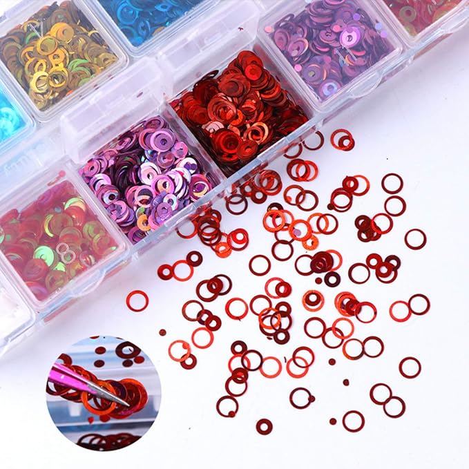 12 Colors Laser Circle Nail Glitter Sequins 3D Nail Art Decor Holographic Round Shape Flakes Nail Shiny Design Acrylic Nails Supplies Women Girls Manicure Nail Charms Decor DIY Crafts Decorations