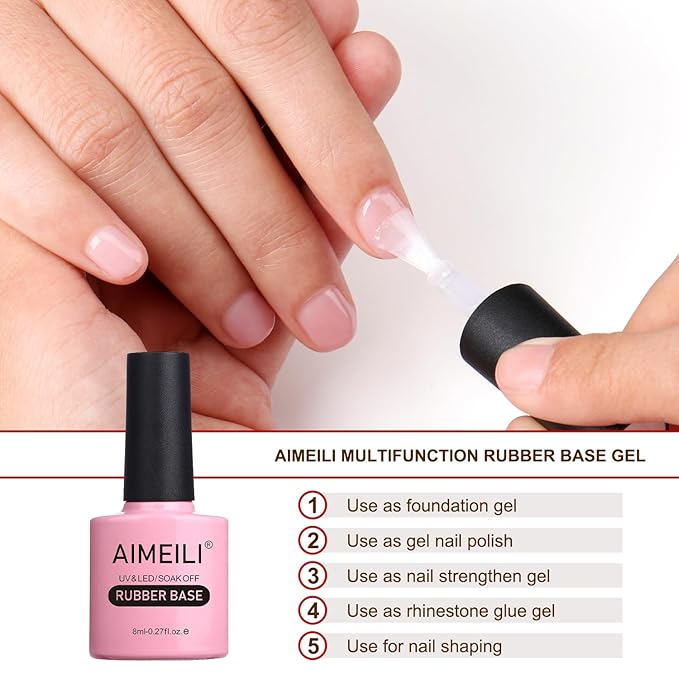 AIMEILI Rubber Base Gel Nail Polish, Hema Free, Cruelty Free, Vegan, Builder Nail Gel Base Coat Soak Off Nail Art Design - RB1017 8ml