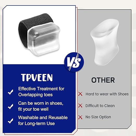 Orthopedic Gel Toe Separators for Overlapping Toes,Big Toe Spacers for Hallux Valgus Corrector with Shock Absorption, All-Day Comfort for Men & Women. (BLACK, WOMEN(7-10)/MEM(5-8.5))
