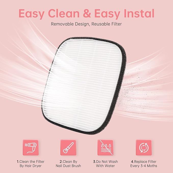 Nail Dust Collector, Cordless Dust Collector Nail Tech, Compact Powerful 6000RPM Nail Vacuum Fan Rechargeable Dust Extractor for Acrylic Gel Polish Manicure Pedicure for Home, Pink