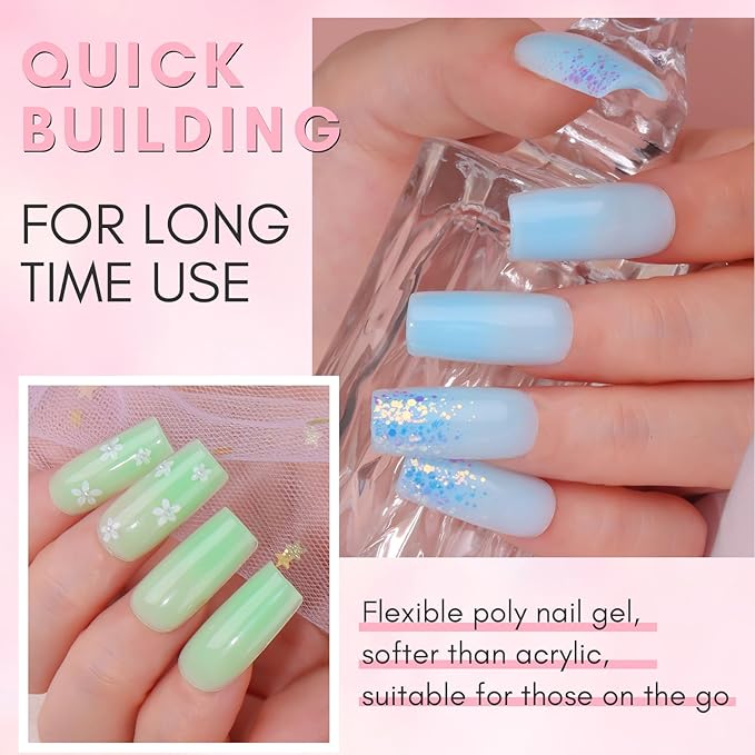 Makartt Poly Nail Gel Set: Blue & Green Gel Builder for Extension Winter Colors Nail Strengthener 3D Diy Hard Gel for Nails Manicures Home Salon-2PCs 30ML