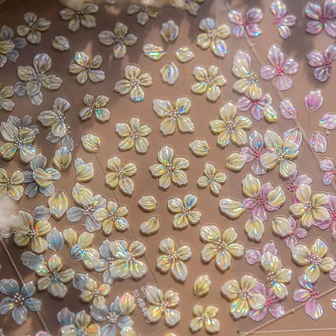 4 Sheets Flower Nail Stickers for Nail Art 5D Embossed Nail Decals Blue Yellow Pink White Nail Stickers Summer Spring Nail Art Design Floral Nails Supplies for Women Manicure DIY Decoration