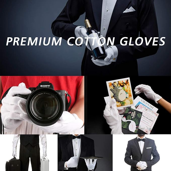 10 Pairs Archival Photo Gloves, White Work Gloves for Handling Art Working Photography Womens Cloth Gloves Liners Bulk for Handling Jewelry, Film, Photo, Coin Metal Inspection Men & Women