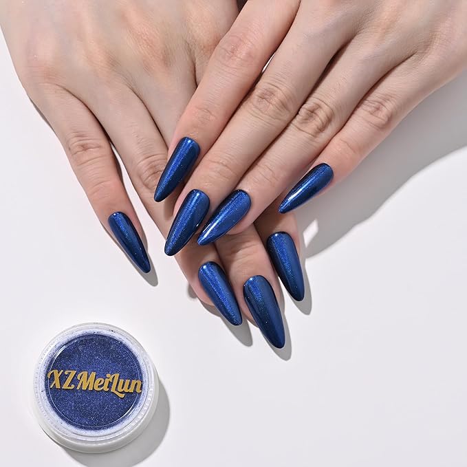 Chameleon Blue Magic Mirror Chrome Nail Powder, Big-Capacity 1.5g Metallic Dust Holographic Effect Powder Pigment Glitter Manicure Kit, Nail Art, Can Mixed with Builder Gel Nail Polish Use