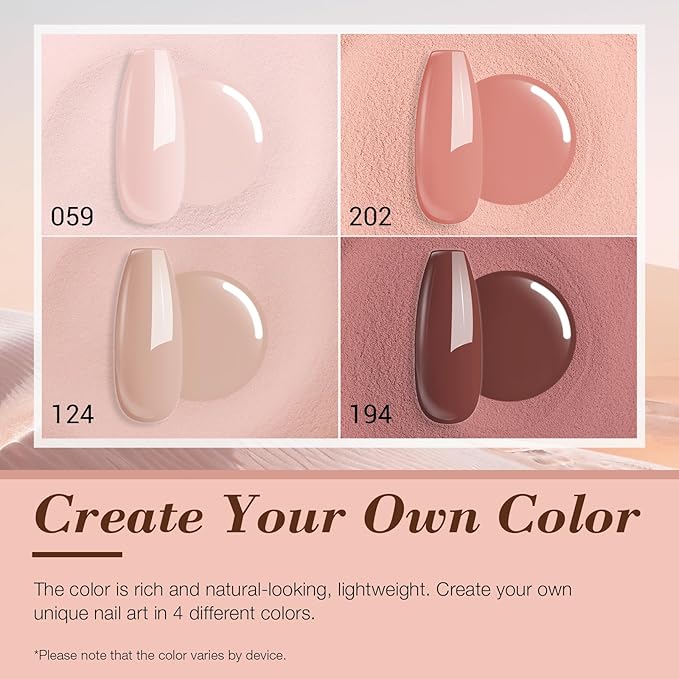 AZUREBEAUTY Dip Powder Nail Kit Starter, All Season Skin Tone Nude Brown 4 Colors Acrylic Dip Powder Liquid Set with Base/Top Coat Activator for French Nail Art Manicure DIY Salon Gifts