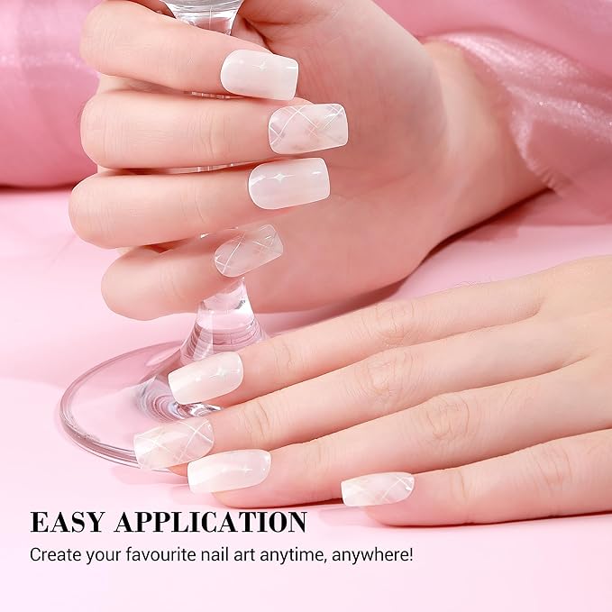 MelodySusie Semi Cured Gel Strips (White Argyle), 20 PCS Nail Stickers, Argyle Gel Nail Wraps, UV Light Required, Durable and Salon Quality