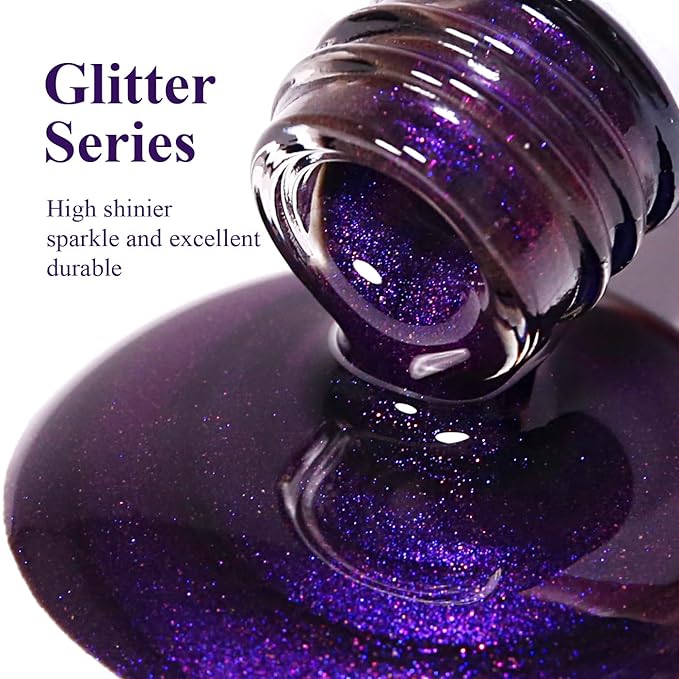 Imtiti Pearl Gel Nail Polish, 15ML Dark Purple Pearl Iridescent Glitter Gel Polish Soak Off LED UV Diamond Shimmer Sparkle Nail Gel Polish Fall Winter Manicure Gel Nail Polish Kit