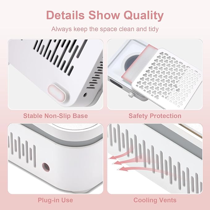 Nail Dust Collector with 10 Speed Settings, Powerful Suction Nail Vacuum, Nail Fan Dust Collector for Beginner, Dust Collector Nail Tech for Acrylic Nail Polishing Manicure Salon Home (White)