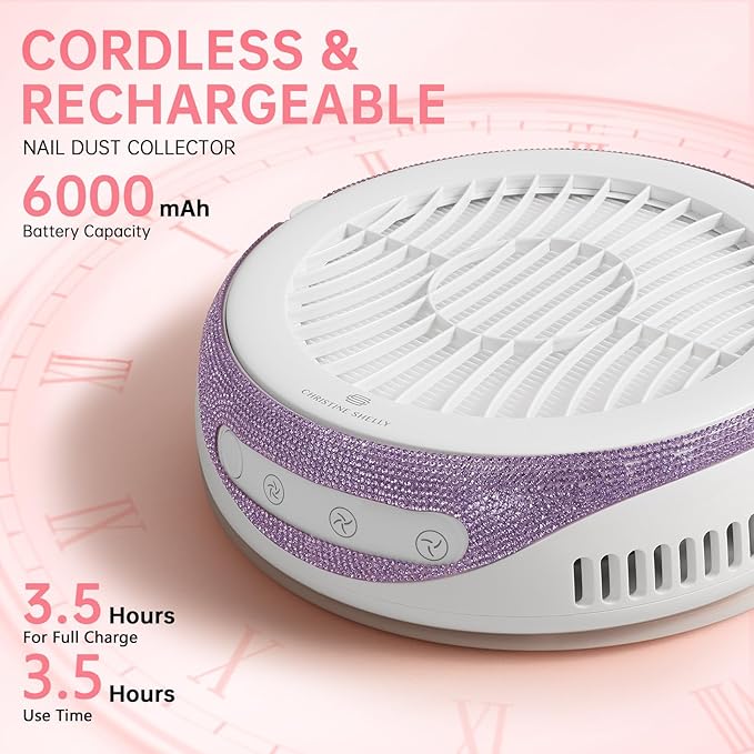 Nail Dust Collector, Cordless Dust Collector Nail Tech, Powerful Vacuum Fan Vent Dust Collector Extractor Dust Suction Machine for Acrylic Nails Polishing, Nail Salon&Home