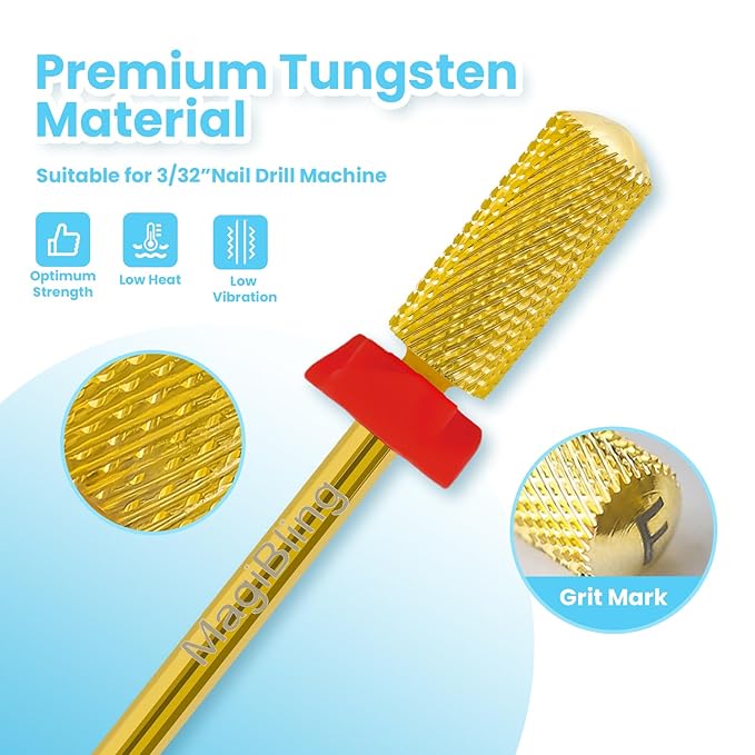 Small Barrel Nail Drill Bits Round Top, 3/32'' Safety Tungsten Carbide Bits, Two-way Rotation, Suitable for Manicure Pedicure Cuticle Gel Polishing, Technicians Bits, Grit: Fine.
