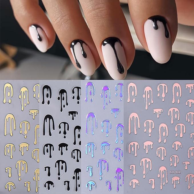 8Pcs Halloween Nail Stickers Colorful Bloody Nail Art Stickers 3D Self Adhesive Nail Decals Blood Drop Design Halloween Nail Decorations DIY Manicure Supplies for Women Girls Nails Accessories