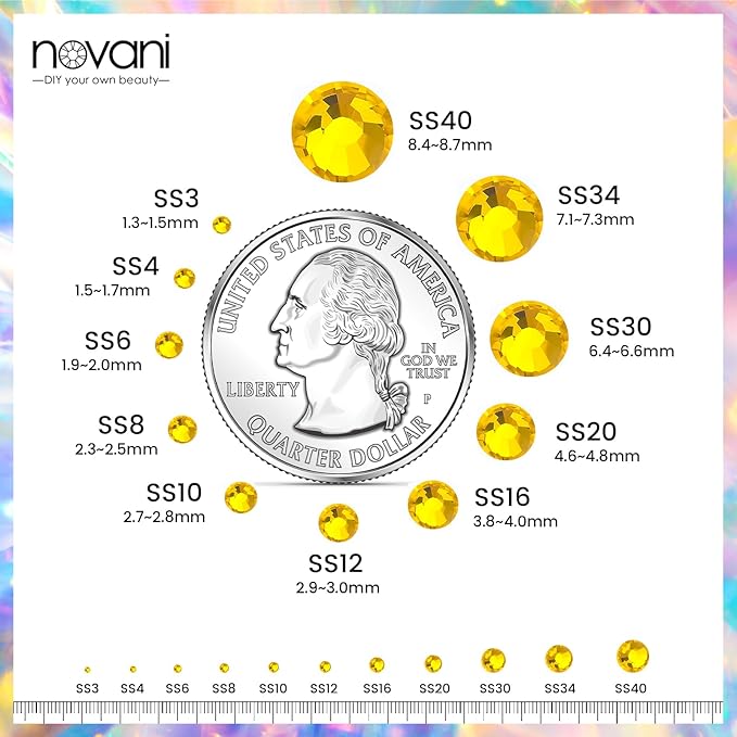 Novani Lemon Yellow Rhinestones 3000Pcs Flatback Crystal Round Loose Gemstones Glass Rhinestones for Crafts Makeup Nail Art Clothes Shoes DIY Decorations(SS10, 2.7-2.9mm)