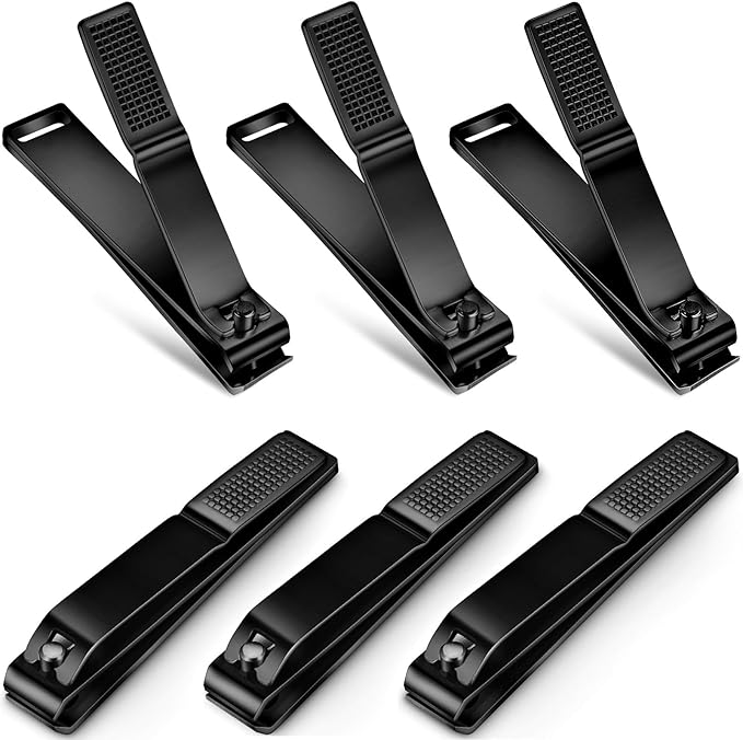 Mudder 6 Pieces Large Toenails Clippers Straight Edge Toenails Clippers Stainless Steel Nails Cutters for Men Women Thick Nails (Black)