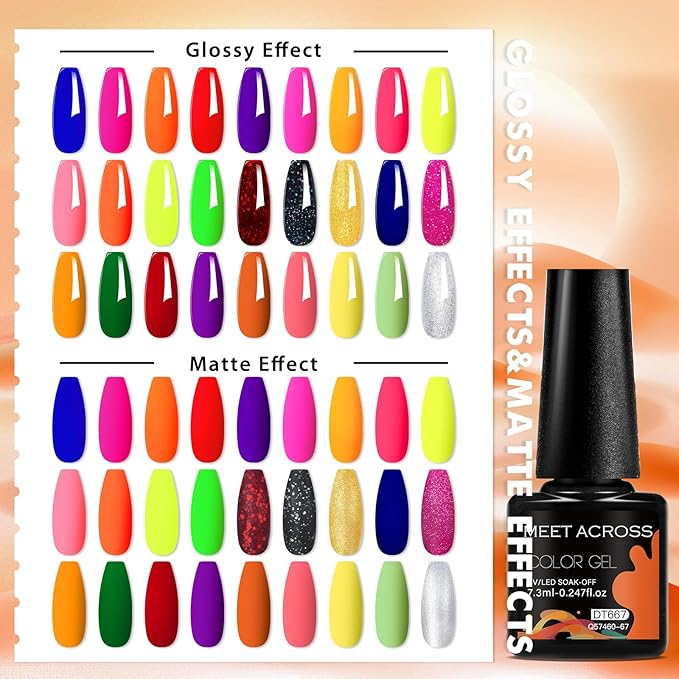 MEET ACROSS 30pcs Gel Nail Polish Set,Soak Off UV LED Lamp Gel Nail Polish Kit,Fashion Shimmer Nail Art Design Gifts for Women Manicure Salon (Neon)