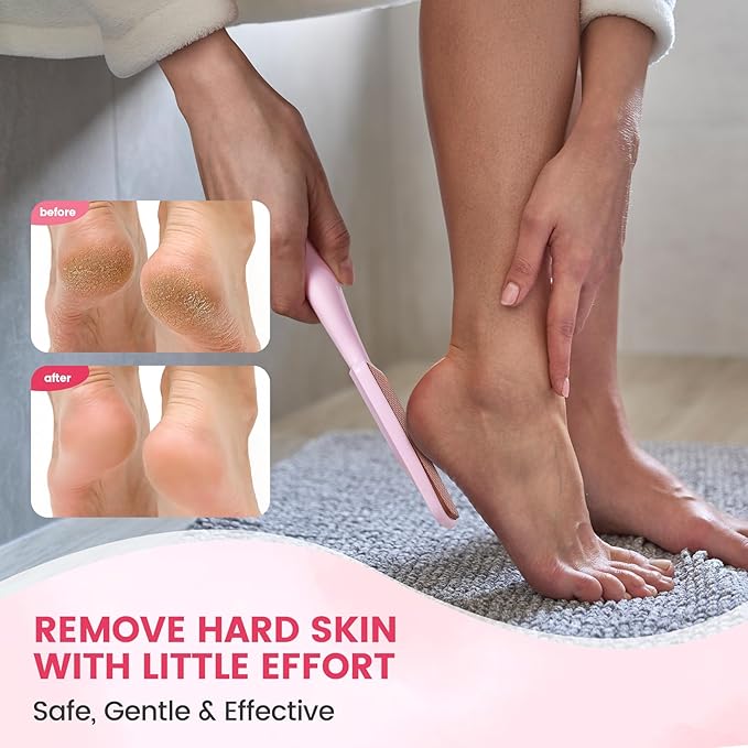 BEZOX Long Handle Glass Foot File Callus Remover, Foot Scrubber for Dead Skin, Cracked Heel Foot Scraper - Purple