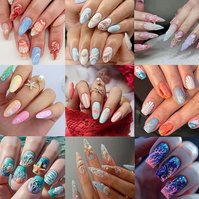 6Pcs Summer Nail Stickers for Nails Art 3D Self Adhesive Beach Nail Decals Tropical Octopus Crab Sea Turtle Shell Design Ocean Nail Supplies Accessories Seahorse Starfish Nail Art Stickers for Women