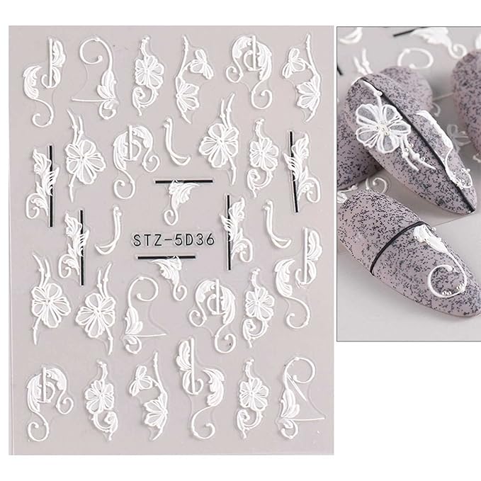 JMEOWIO 3D Embossed Spring Flower Nail Art Stickers Decals Self-Adhesive Pegatinas Uñas 5D Colorful Summer Floral Nail Supplies Nail Art Design Decoration Accessories 4 Sheets