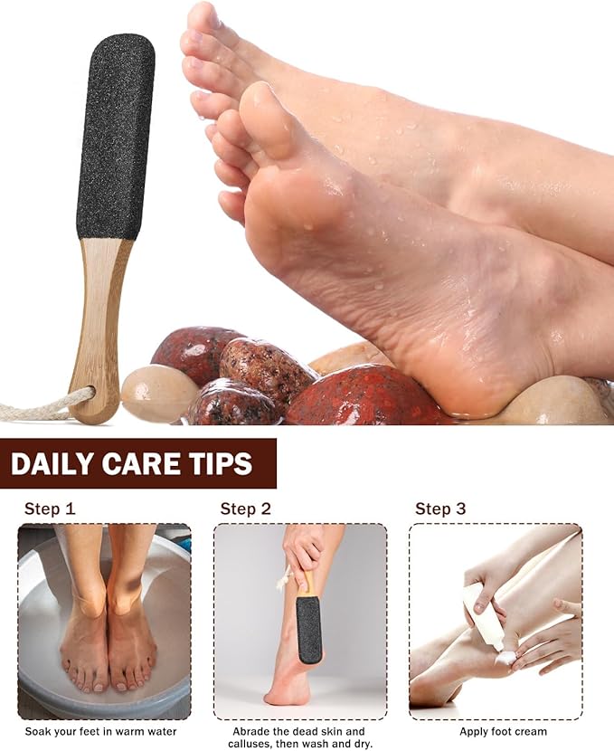 BEZOX Foot Pumice Stone Pedicure File(1 PCS) - Wooden Handle Foot File Callus Remover for Smoother Feet and Hands - Foot Scrubber, Heel Sander and Dead Skin Scraper - Black