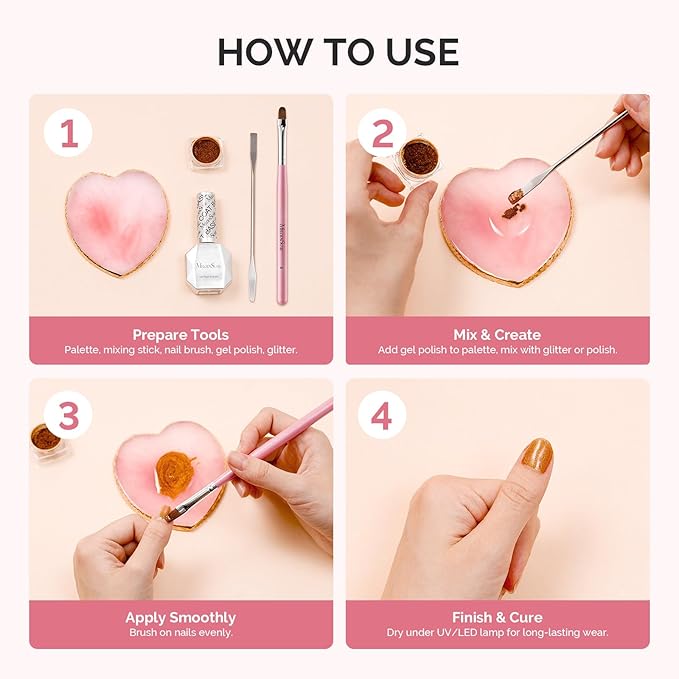 MelodySusie 1PC Heart Shape Resin Nail Art Palette, Professional Color Mixing Board for Gel Polish, Acrylics, Pigment Blending, Salon and DIY Makeup Artist Tool, Pink