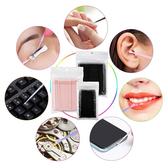 50 Pieces Microswabs for Eyelash Extensions, 10CM Lash Cotton Swabs, Microfiber Wands Brush for Lash Removal, Clean Mascara (Simple Packaging)-(Black)