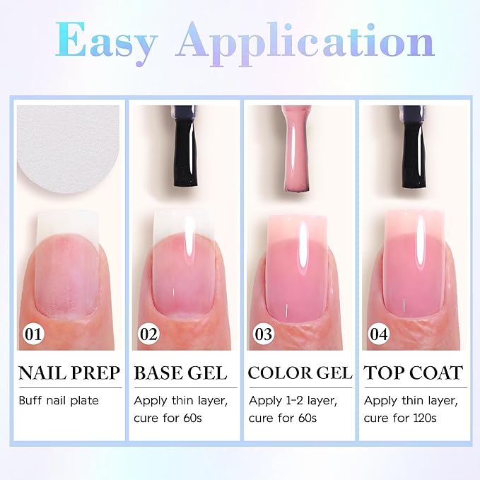Double Rhythm Jelly Sheer Gel Nail Polish Set of 6 Colors Baby Light Pastel Milky UV Nail Polish Starter Kit Art DIY Salon Home (Mermaid White Pink Blue Green Yellow Purple-Kit8)