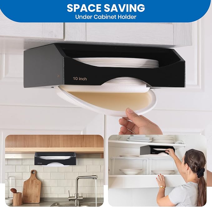 10-inch Paper Plate Dispenser Under Cabinet, Bamboo Paper Plate Holders - Image 3