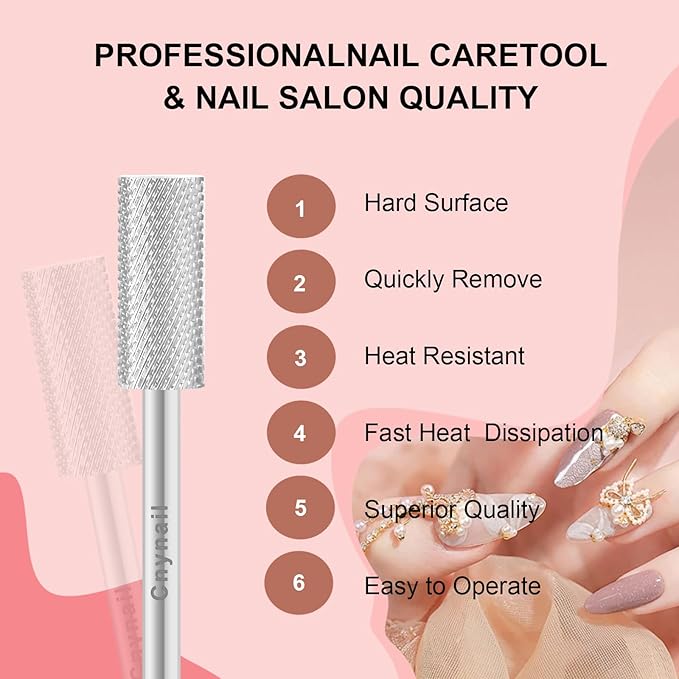 3/32" 5.35MM Small Barrel Flat Top Bit Tungsten Carbide Nail Drill Bit Safety Bit for Gel & Acrylic Removal, 2-Way Rotating Efile Tip, Salon Electric File Accessory (F Grit, Silver)