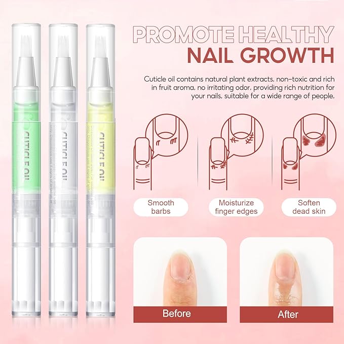 Peacecolor 8Pcs Cuticle Oil Pen for Nails Nail Oil Cuticle Pen for Nourishing Dry Damaged Cuticles Multiple Flavor Cuticle Revitalizer Oil Pen Nail Strengthener Nail Care Kit