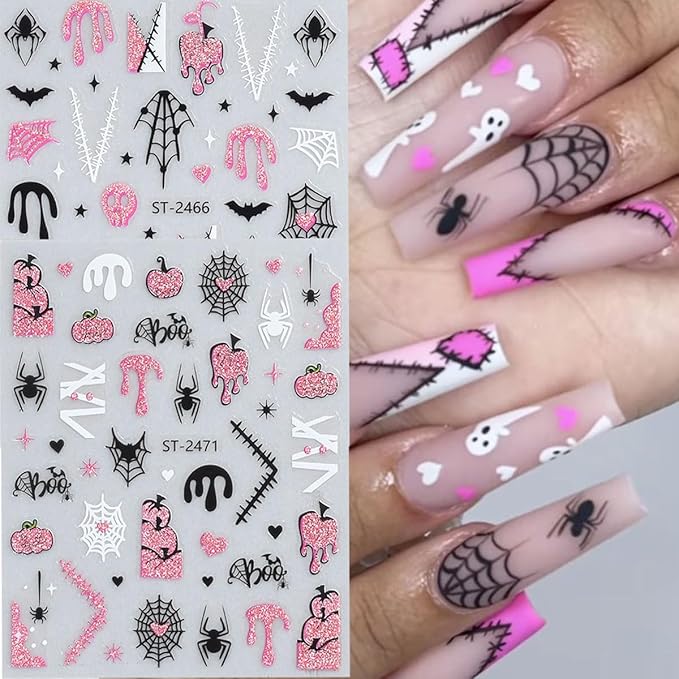 Halloween Nail Stickers Ghost Nail Art Stickers 3D Self-Adhesive Cute Spooky Spider and Spider Web Nail Decals Holiday Party Design Manicure Supplies for Women DIY Nails Decoration 6 Sheets