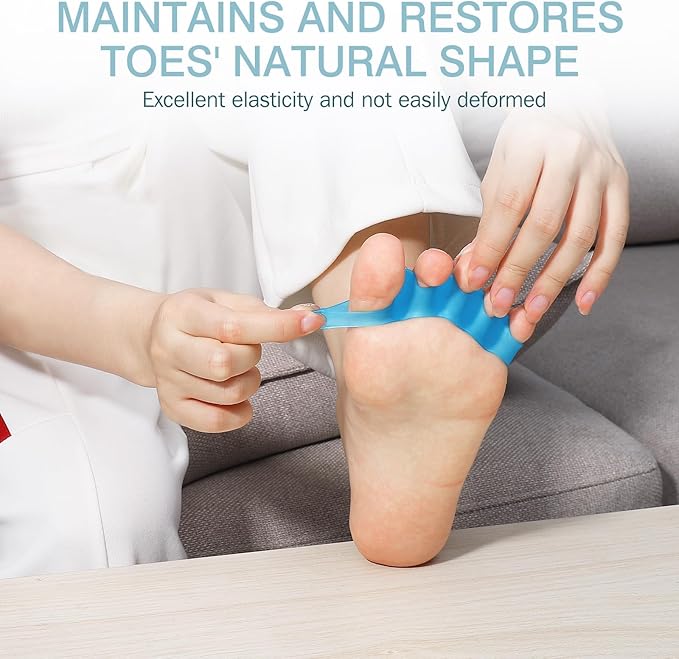 2PCS Silicone Toe Spacers for Women & Men - Toe Separators for Bunion Relief, Hammer Toe, Plantar Fasciitis & Pedicures | Includes Metatarsal Pad & Therapeutic Yoga Cushion for Foot Pain(Blue)