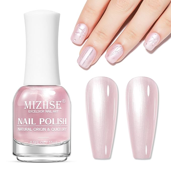 MIZHSE Pearlescent Pink Nail Polish, Quick Dry Pearl Nail Polish, Air Fast Drying 15ml Nail Lacquer Non Gel Oil-based Nail Art Manicure Home DIY