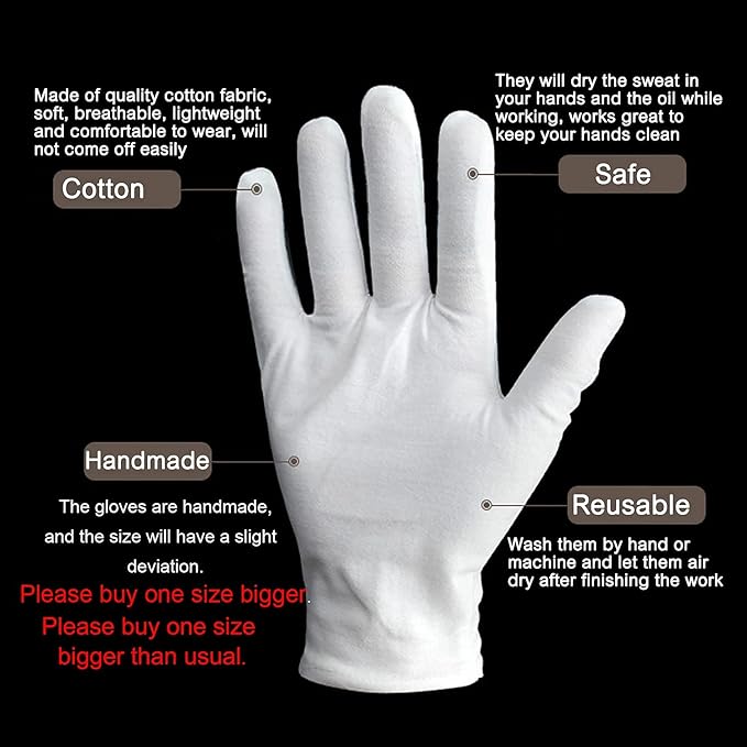 24pcs Soft Cotton Gloves for Dry Hands, Overnight Eczema Moisturizing Lotion Treatment Reusable Work Gloves for Coin Jewelry Silver Archival Costume Inspection (Medium, White)