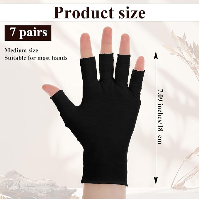 7 Pairs 100% Cotton Gloves, Black Breathable Moisturizing Night Glove for Dry Hands & Overnight Care, Fingerless Design Touchscreen-Friendly Gloves for Women & Men