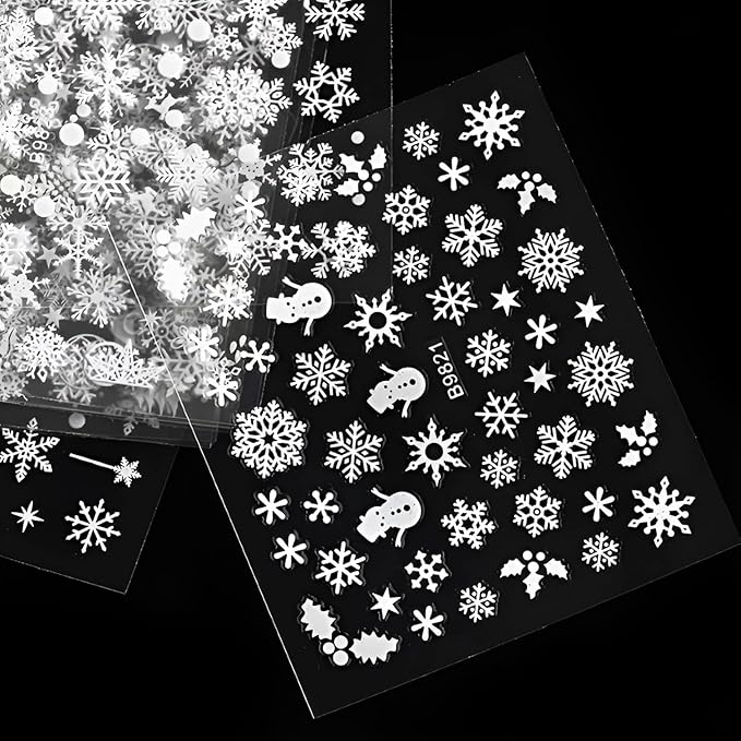 30 Sheets Snowflake Nail Stickers Decals 3D Self-Adhesive White Christmas Nail Art Stickers Santa Claus Elk Snowmen Nail Supplies New Year DIY Nail Decals Accessories