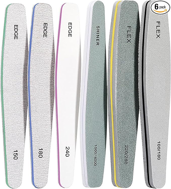 Nail Files For Natural Nails,6 Pcs Nail File And Buffer Set Emery Nail Filer Professional Fingernail Files 100/180/240/150/220/280/1000/4000 Grit Nail Files For Women,Manicure Salon Tool