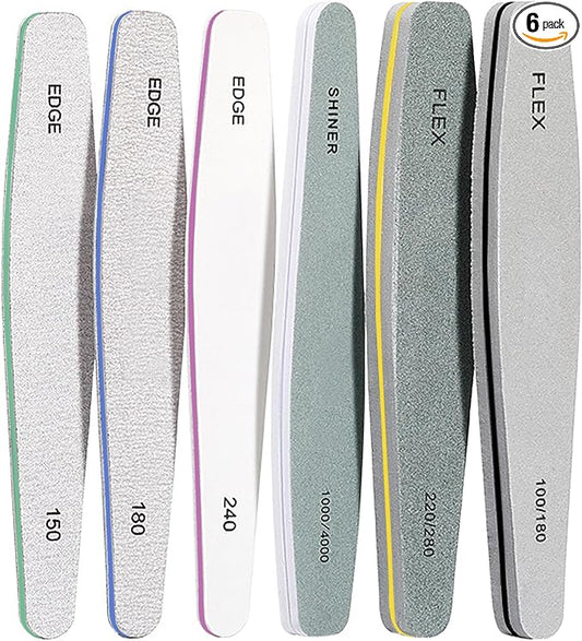 Nail Files For Natural Nails,6 Pcs Nail File And Buffer Set Emery Nail Filer Professional Fingernail Files 100/180/240/150/220/280/1000/4000 Grit Nail Files For Women,Manicure Salon Tool