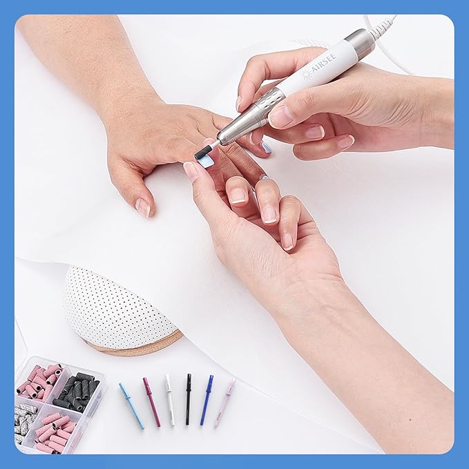 AIRSEE 3.1mm Small Nail Drill Mandrel Bits for Mini Efile Sanding Bands, Stainless Steel Professional Electric Head Clean Remove Cuticle Removing, Acrylic Manicure Sander Safety (Tranquil Blue)