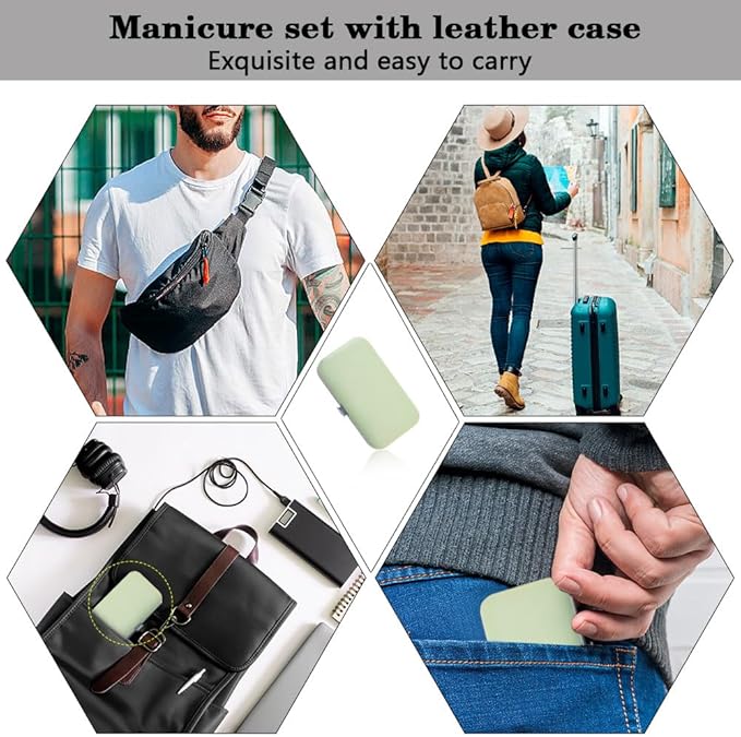 Nail Clippers Manicure Set Nail Tools Pedicure Supplies Fingernail Clippers for Women Christmas Stocking Stuffers Toenail Set Manicure Kit Fingernail Clipper 8 in 1 Pedicure Tools Green Leather Case