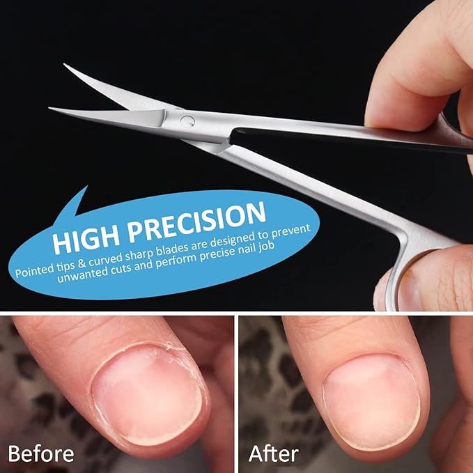 Qunzhao Cuticle Scissors for Women and Men Curved Stainless Steel with Tip Grooming Blades Manicure Nail for Dry Skin Nail Scissors (1)