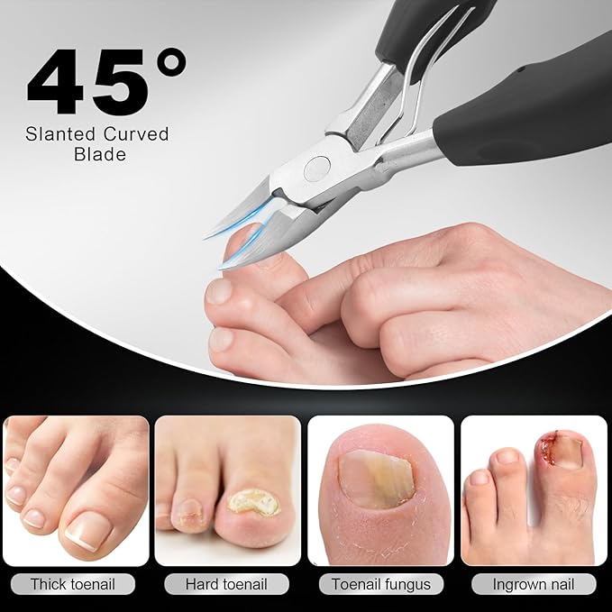 Toenail Clippers for Seniors Thick Toenails, Angled Head Large Toe Nail Clippers Set for Men, Heavy and Sharp Duty Ingrown Toenail Clippers with Wide Jaw, 360° Rotating Nail Clipper with Long Hande