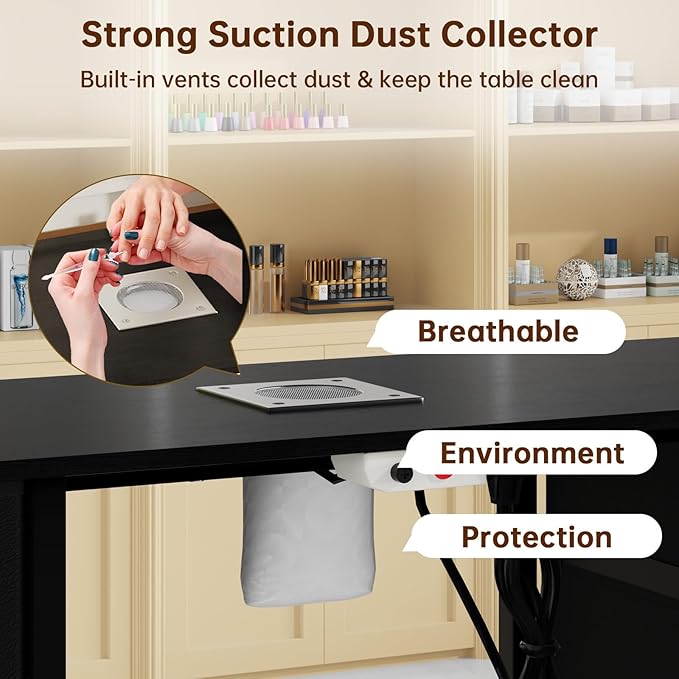 Nail Desk, Manicure Table, Nail Beauty Salon Workstation w/Electric Dust Collector, 8 Fabric Drawers