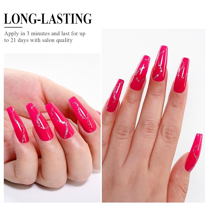 Imtiti Pink Gel Nail Polish, Hot Pink Gel Polish High Gloss Soak Off UV LED Spring Summer Art Manicure Salon DIY Design 10ML