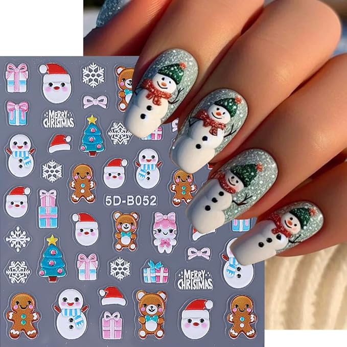 4 Sheets Christmas Nail Stickers for Nail Art, 5D Embossed Self-Adhesive Nail Decals, Mushroom Nail Supplies Nail Art Design Accessories for Women and Girls Manicure DIY Decoration