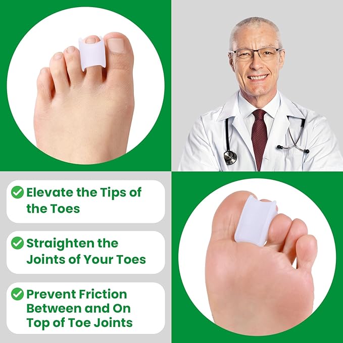 Bukihome Hammertoe Corrector - 6 Pack Toe Splints - Soft Gel Toe Straighteners - Realign Bent, Curled, Crooked, Claw, Hammer Toes - Toe Corrector for Men and Women, Large Sizes (White)