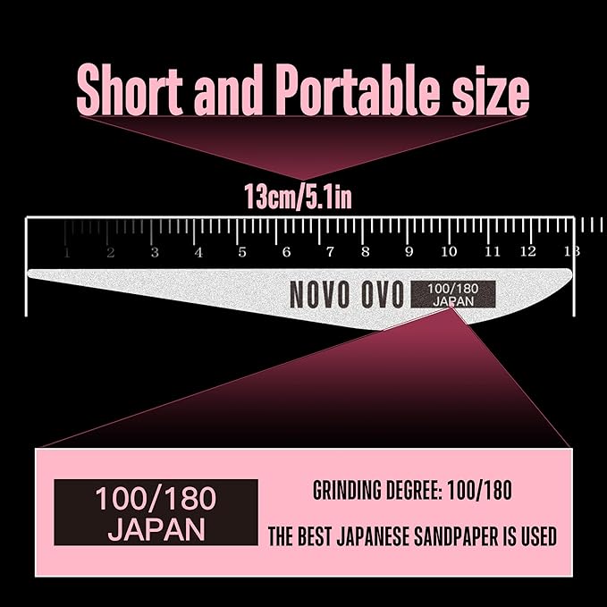 NOVO OVO Thin Nail File 10 PCS Professional Double Sided Extra Slim,Reusable,Emery Board(100/180 Grit) Nail Styling Tools for Home and Salon,Manicure Pedicure Tool and Nail Buffering Files