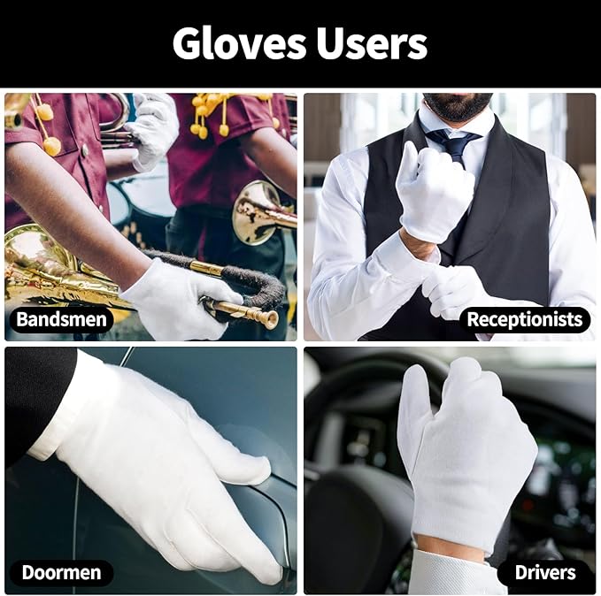 Small Touch Screen Gloves, 10 Pairs White Cotton Gloves for Art Handling, Coin Handling, Jewelry, Photography, Dry Hands Sleeping, with Pack of 40 Touchscreen Stickers
