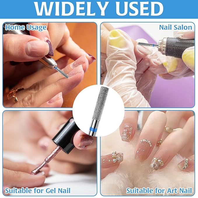 8Pcs Cuticle Clean Drill Bit Set, Diamond Columnar Cuticle Clean Nail Drill Bit Professional Cuticle Clean Nail Drill Bit Sets Remove Cuticle Dead Skin for Home DIY Nail Manicure Salon Supplies