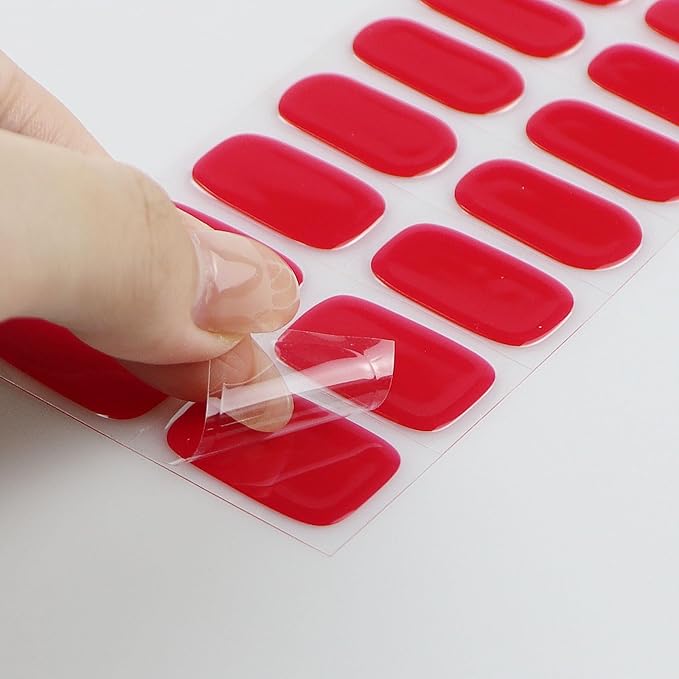 JMEOWIO Semi Cured Gel Nail Strips Bright Red Gel Nail Stickers Nails Art Design Decoration Accessories