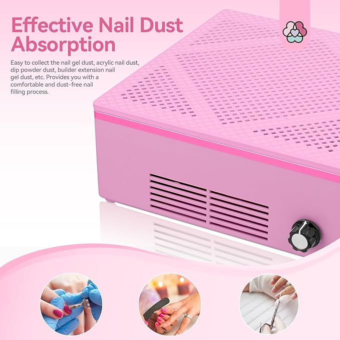 SAVILAND 120W Pink Nail Dust Collector Powerful Nail Vacuum for Acrylic Gel Nails Polishing, Low Noise Salon at Home